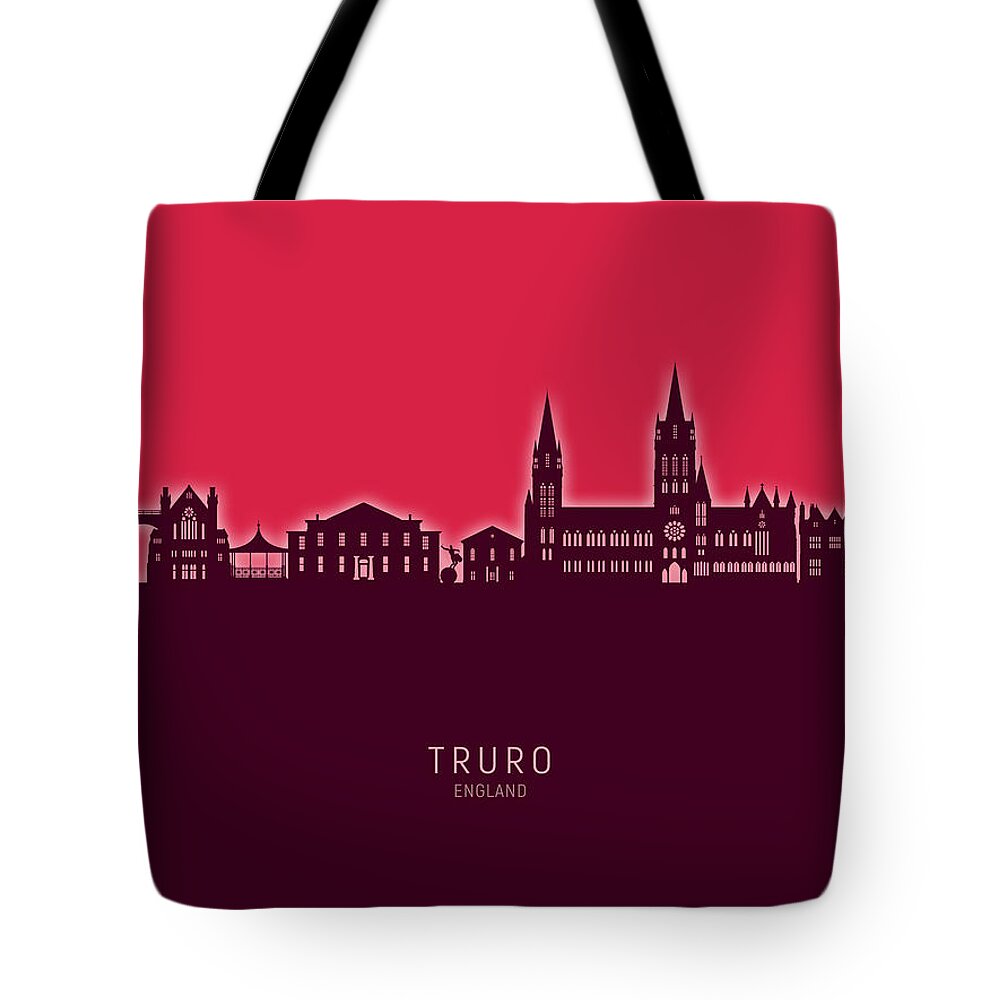 Truro Tote Bag featuring the digital art Truro England Skyline #82 by Michael Tompsett