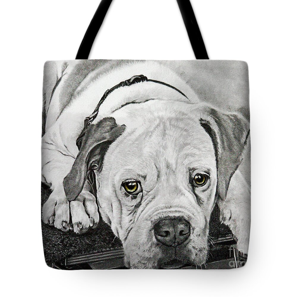 Dog Tote Bag featuring the drawing Tuckered Out by Terri Mills