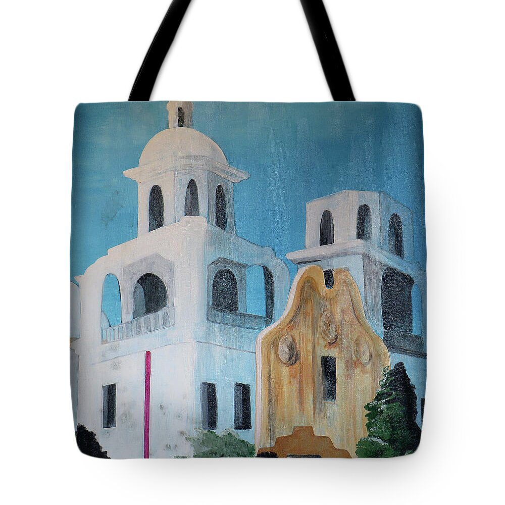 Tucson Tote Bag featuring the painting Tucson Church Two by Ted Clifton