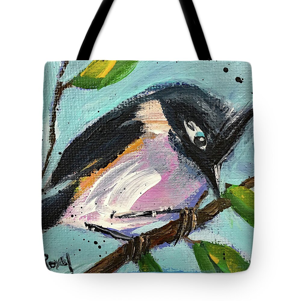 Titmouse Tote Bag featuring the painting Tufted Titmouse by Roxy Rich