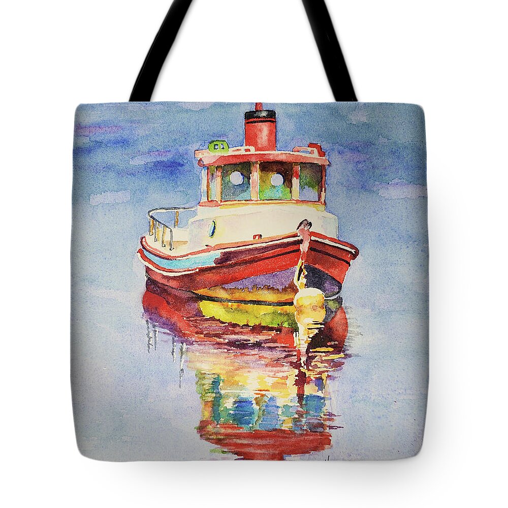 Boat Tote Bag featuring the painting Tug Boat by Mary Haley-Rocks