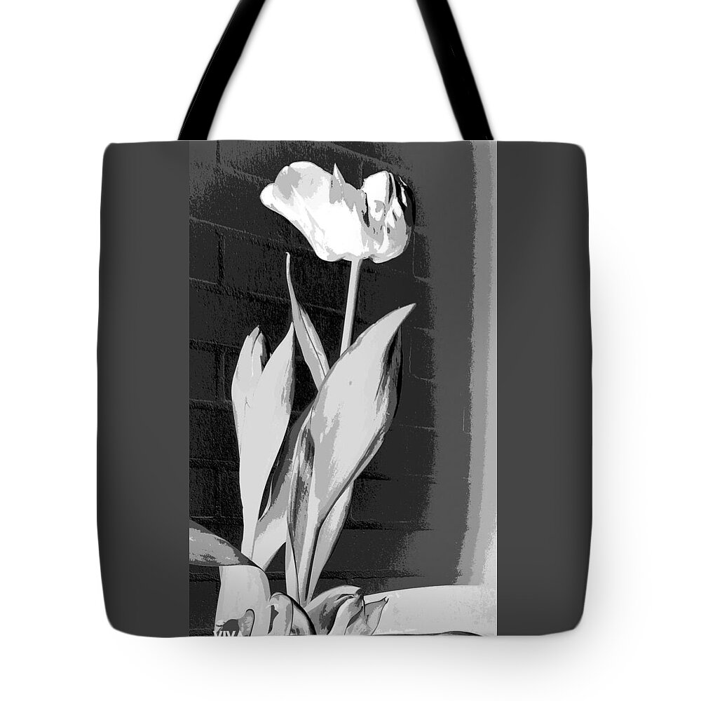Tulip Viva B-w Tote Bag featuring the photograph Tulip - Drama Queen-b-w by VIVA Anderson