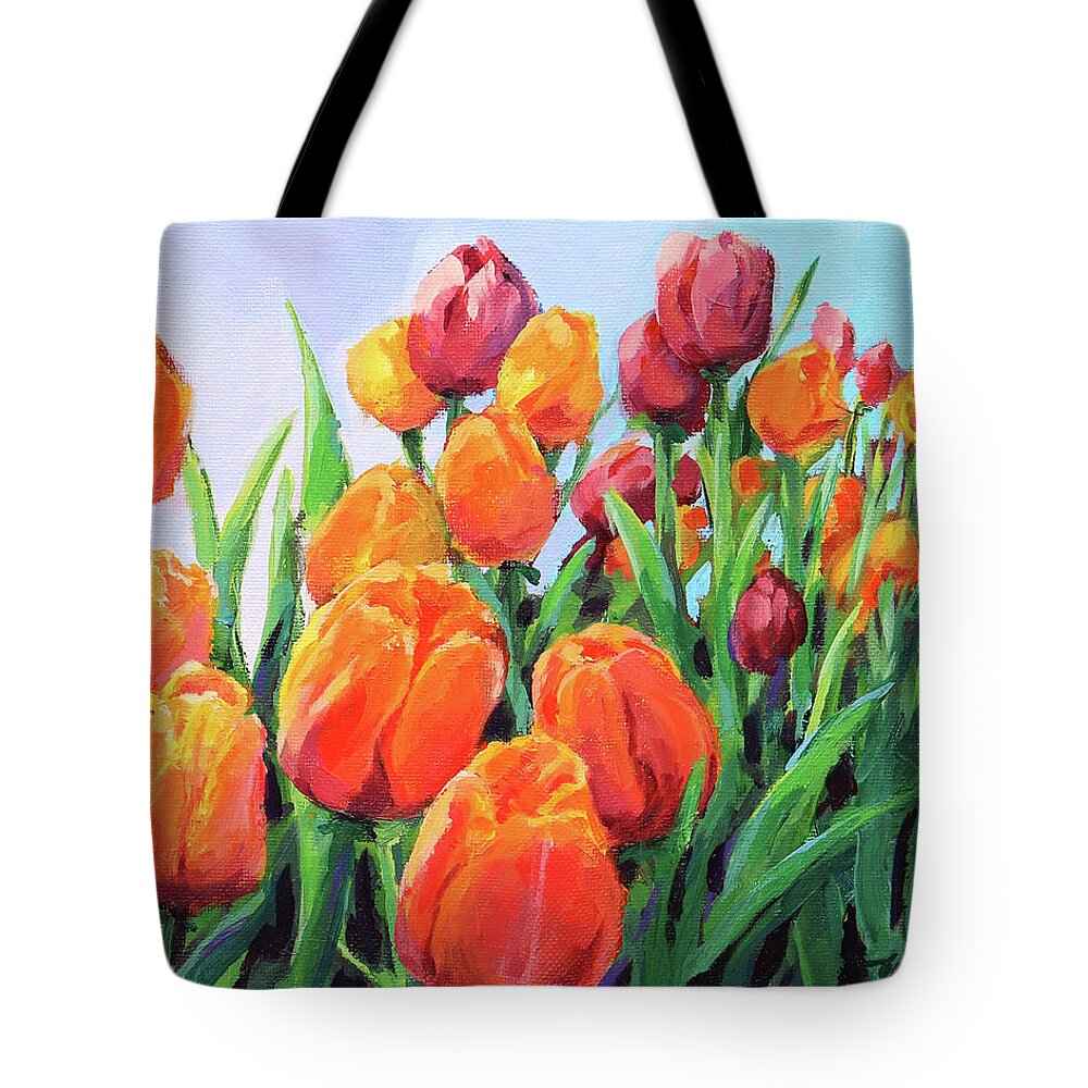 Tulips Tote Bag featuring the painting Tulip Parade by Karen Ilari