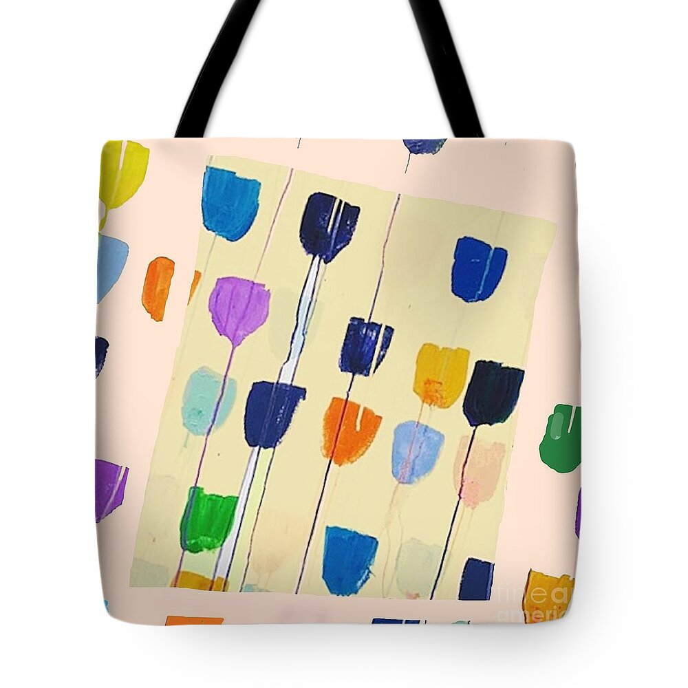 Tulips Tote Bag featuring the painting Tulips abstract - on yellow by Vesna Antic