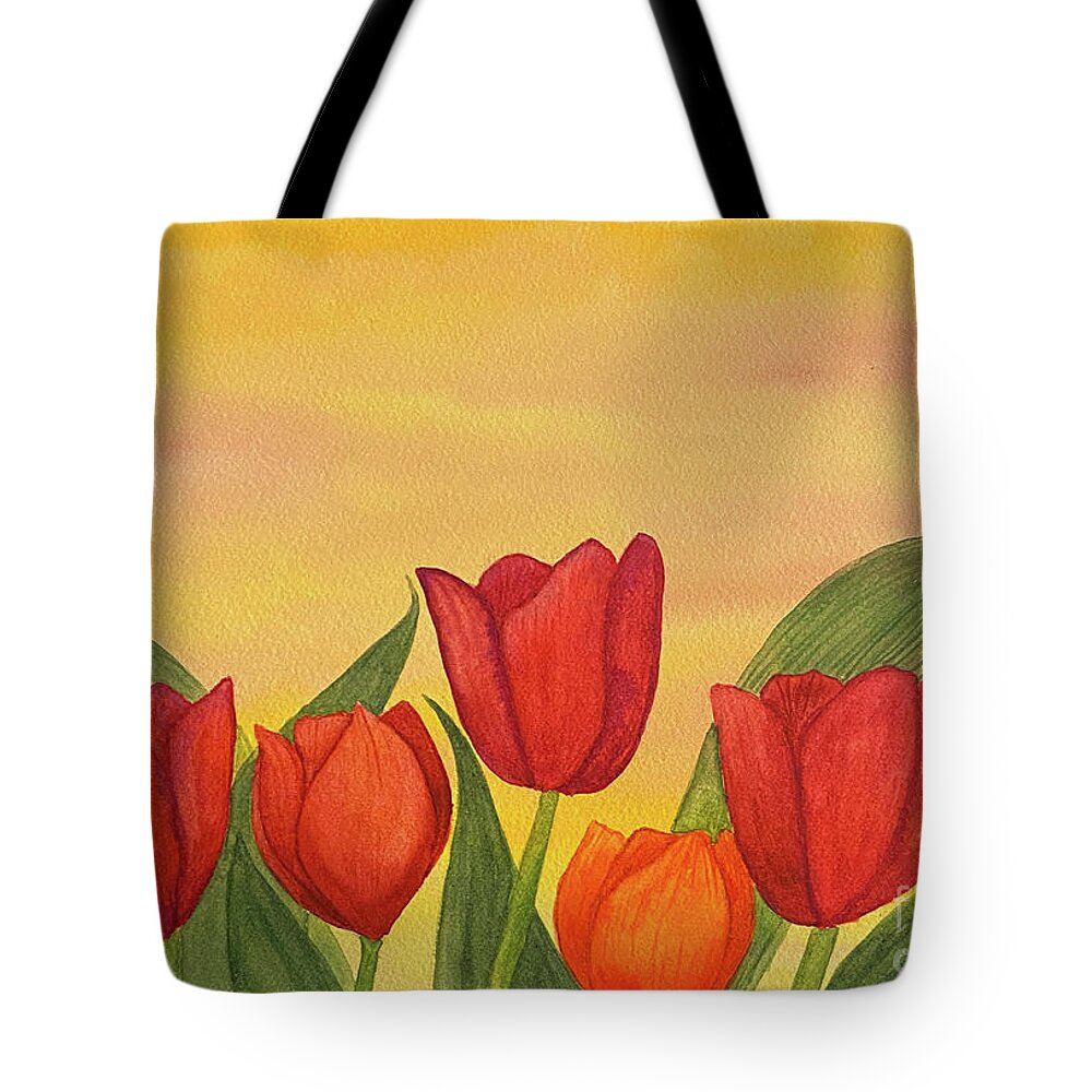 Tulips Tote Bag featuring the painting Tulips at Sunset by Lisa Neuman