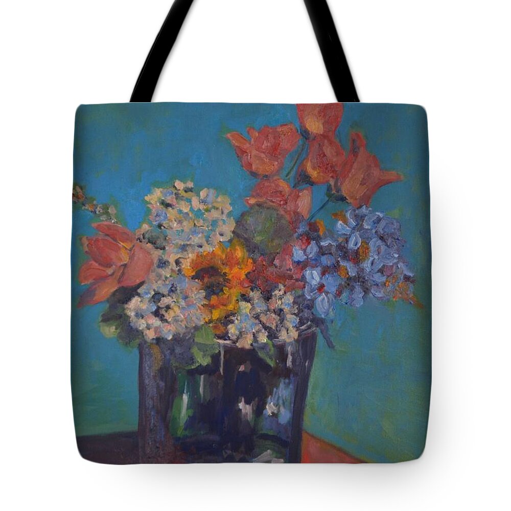 Plant Flowers Tulips Still Life Tote Bag featuring the painting Tulips by Beth Riso