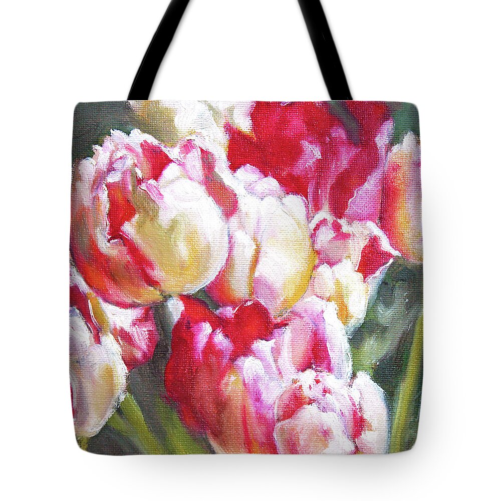 Tulips Tote Bag featuring the painting Tulips from the Market by Roxanne Dyer