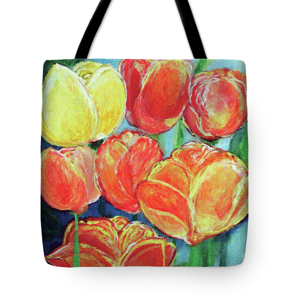 Tulips Tote Bag featuring the painting Tulips In The Sunshine by Ashleigh Dyan Bayer