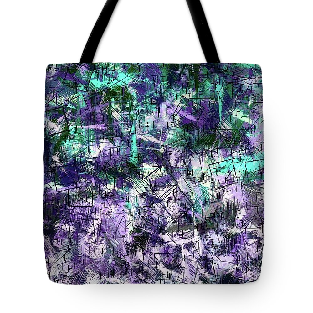 Abstract Tote Bag featuring the digital art Tulips Purple Teal Squares by Dee Flouton