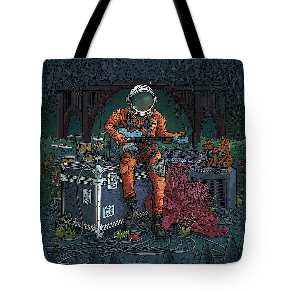  Tote Bag featuring the digital art Tune Up at Schubas Tavern by EvanArt - Evan Miller