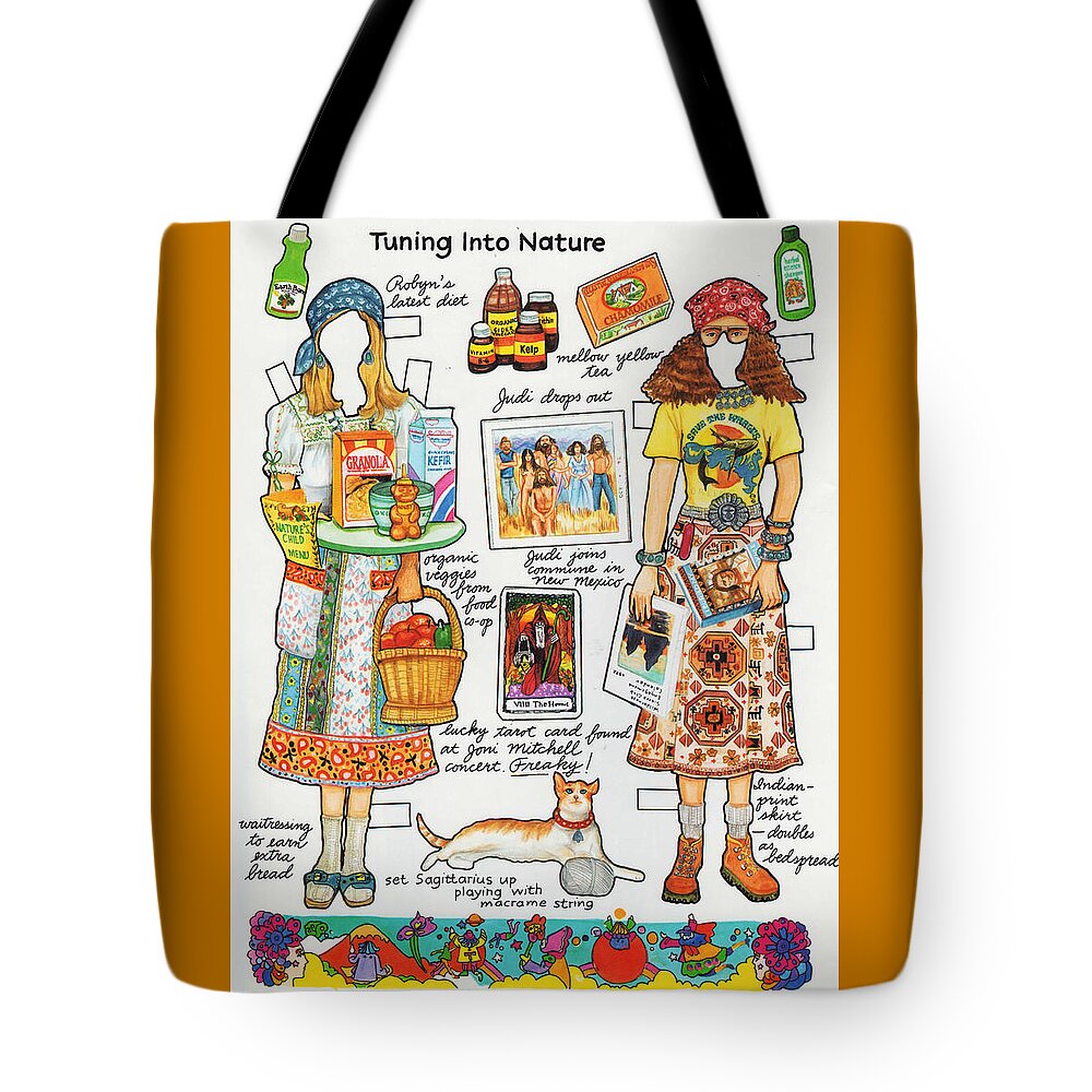 Pop Culture Tote Bag featuring the mixed media Tuning Into Nature 1970s This Years Girl by Sally Edelstein