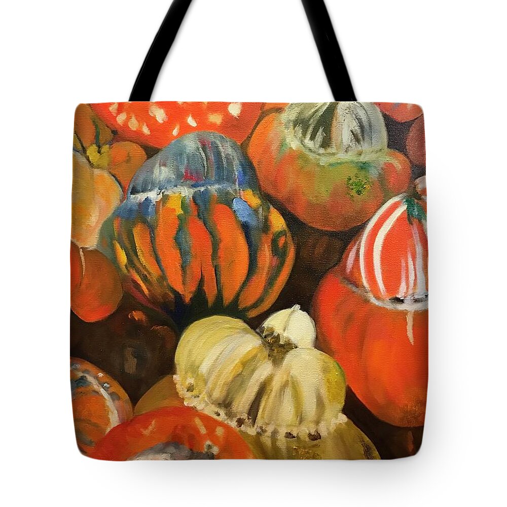 Turban Squash Tote Bag featuring the painting Turbans From My Fall Garden by Juliette Becker
