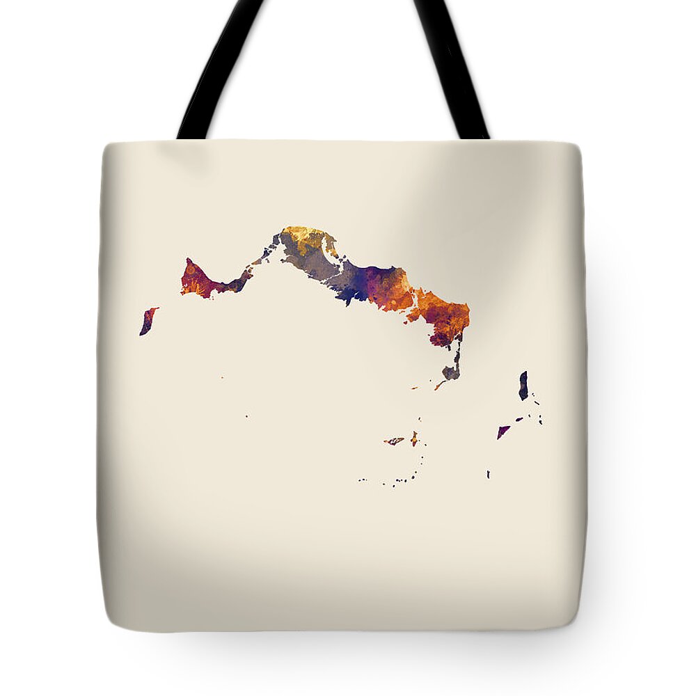 Turks & Caicos Tote Bag featuring the digital art Turks and Caicos Watercolor Map by Michael Tompsett