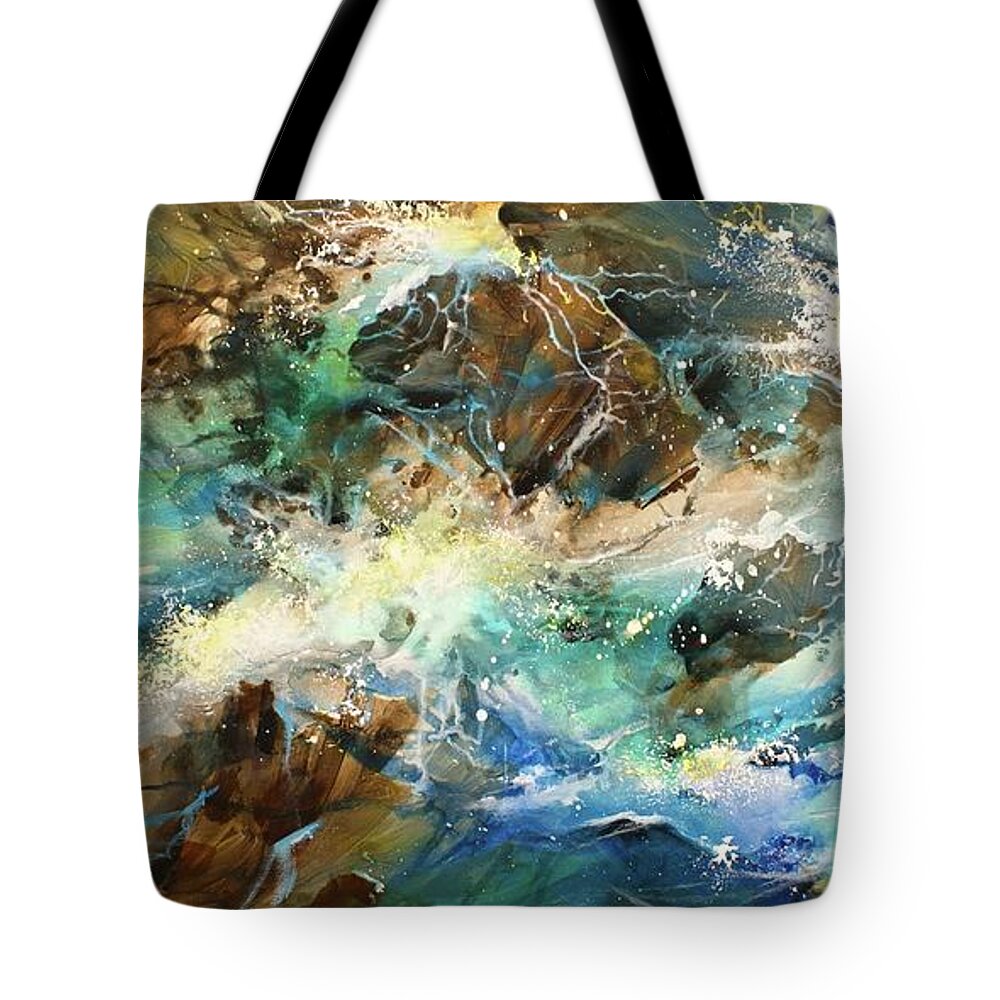 Abstract Tote Bag featuring the painting Turmoil 2 by Michael Lang