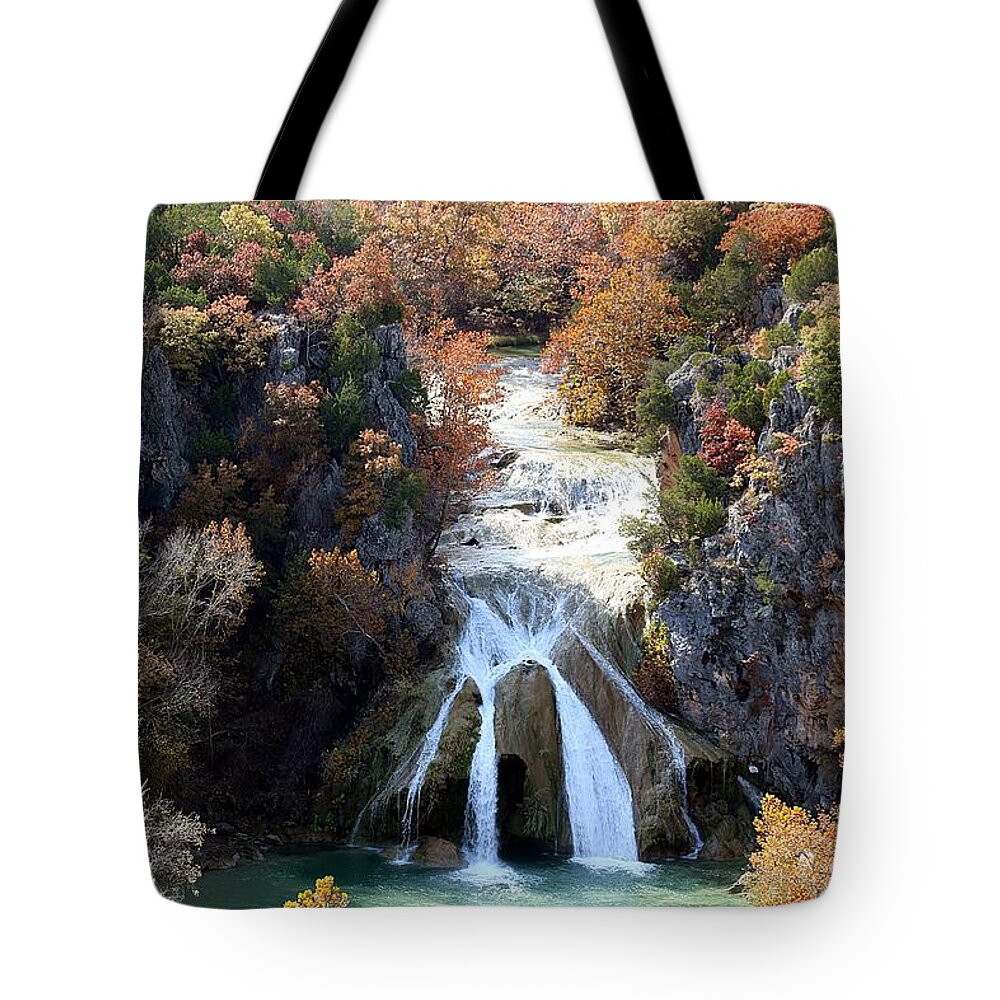 Nature Tote Bag featuring the photograph Turner Falls Waterfall in Fall by Sheila Brown
