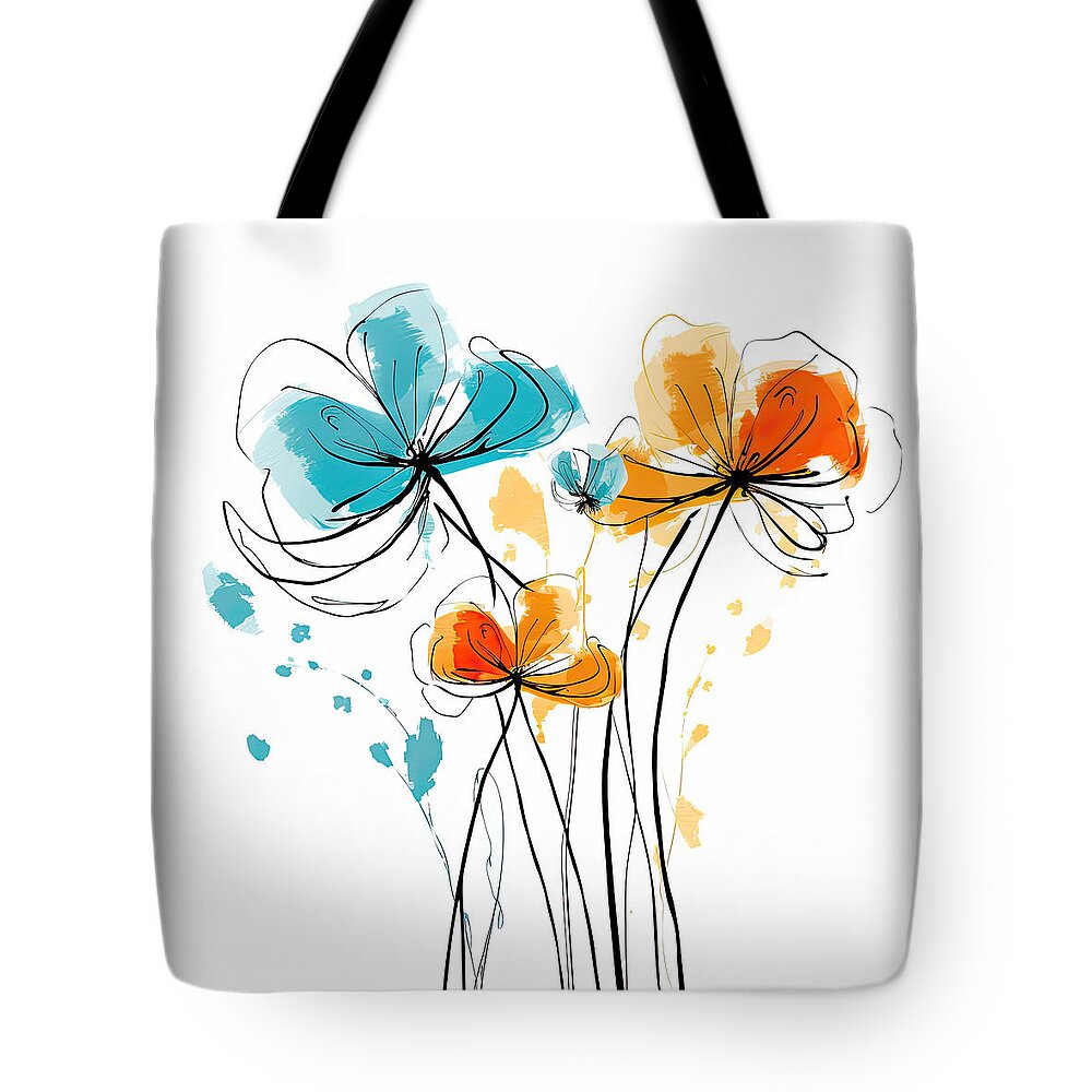 Turquoise And Orange Tote Bag featuring the painting Turquoise and Orange Tango by Lourry Legarde