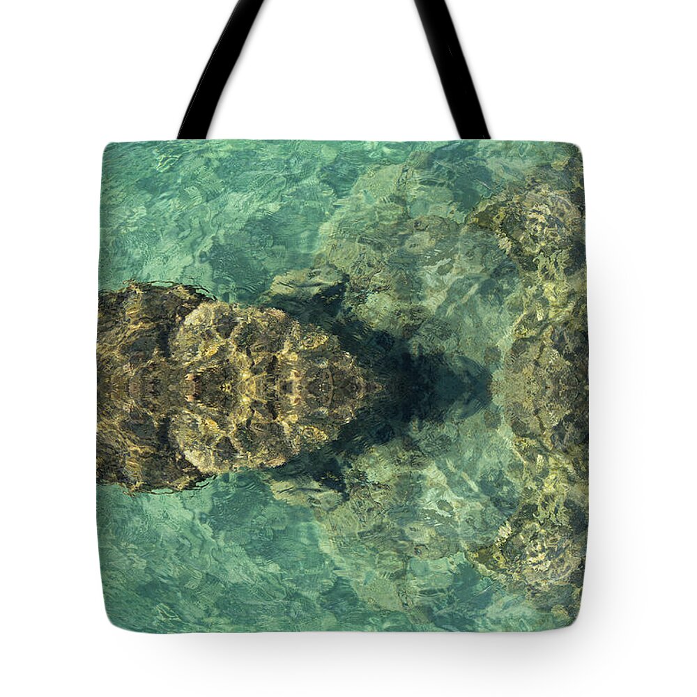 Turquoise Tote Bag featuring the digital art Turquoise sea water and rocks by Adriana Mueller