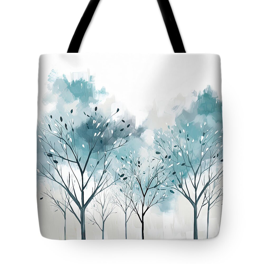 Blue Tote Bag featuring the painting Turquoise Trees Art by Lourry Legarde