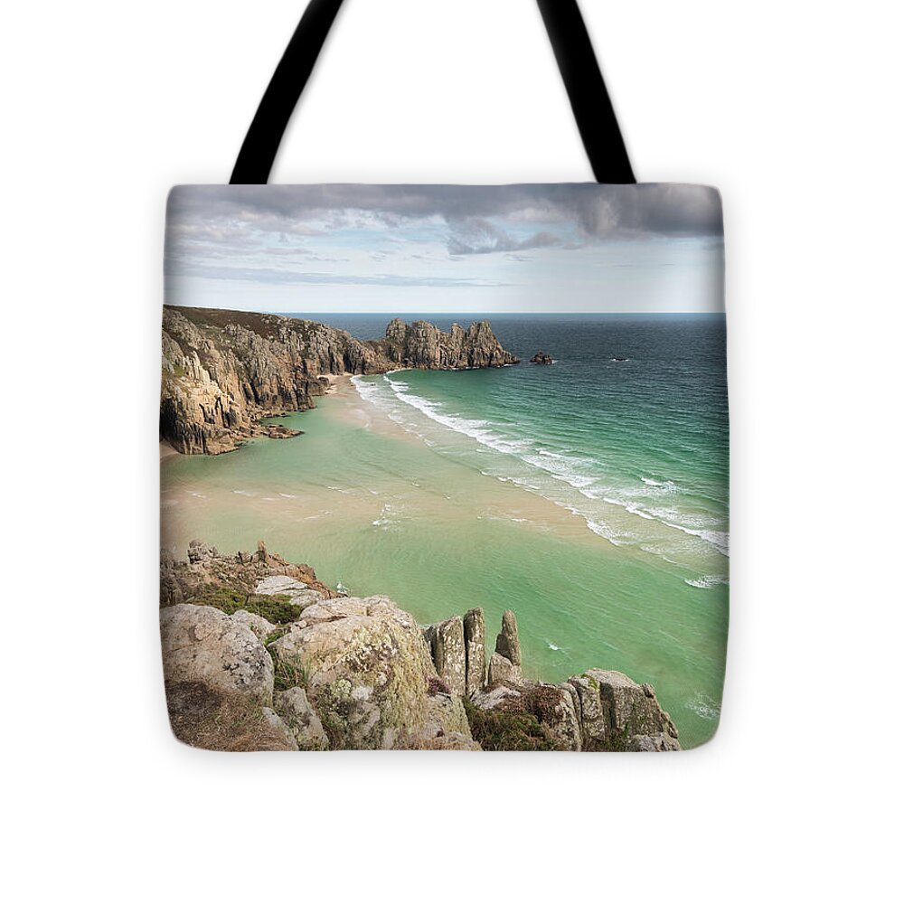 Coast Tote Bag featuring the photograph Turquoise Waters, Pendvounder Beach, Southwest Cornwall,England, UK by Sarah Howard