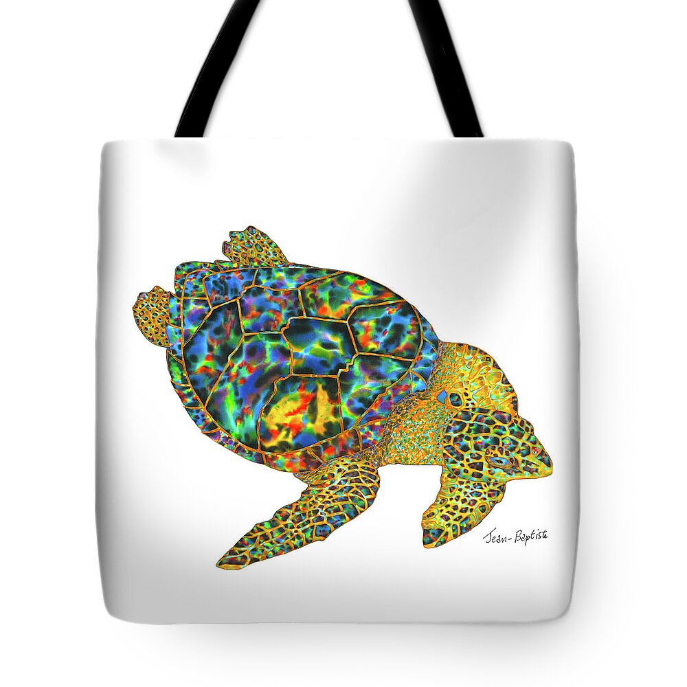  Tote Bag featuring the painting Turtle in white background. by Daniel Jean-Baptiste