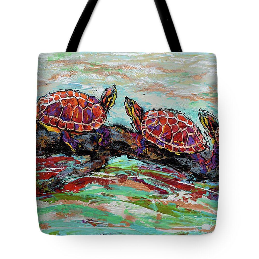 Turtles Tote Bag featuring the painting Basking Turtles by Jyotika Shroff