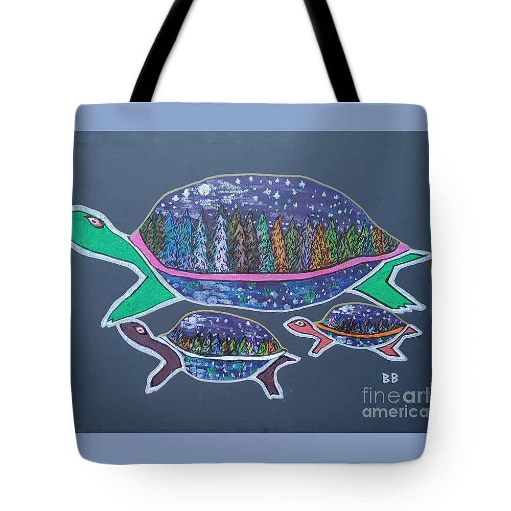 Turtles Animal Turtle Nature Wild Reptile Bag Cushion Abstract Tote Bag featuring the painting Turtles by Bradley Boug