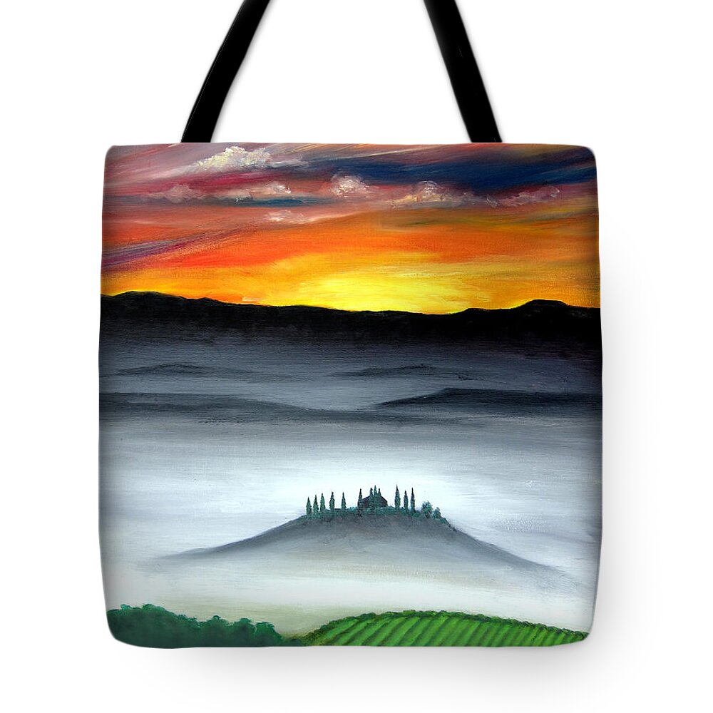 Tuscany Tote Bag featuring the painting Tuscan Skies by Leonardo Ruggieri