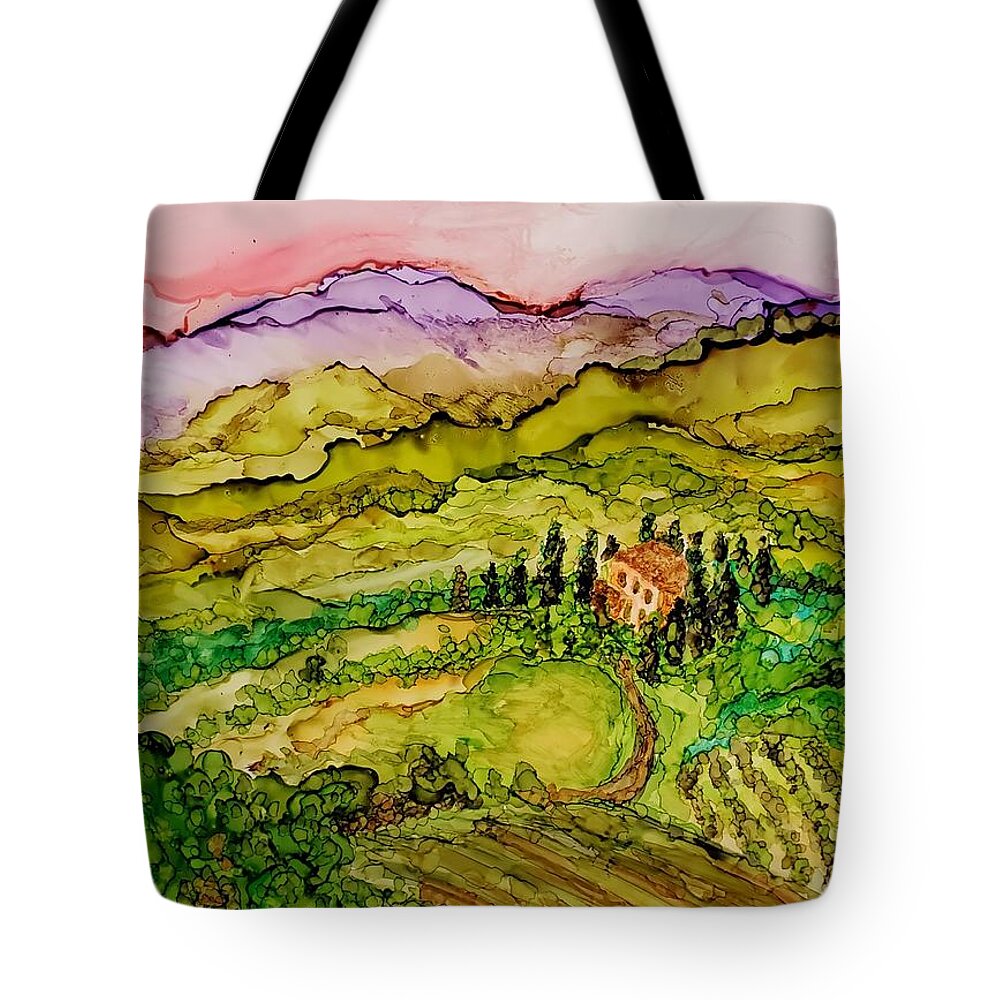 Alcohol Ink Tote Bag featuring the painting Tuscan Villa by Holly Winn Willner