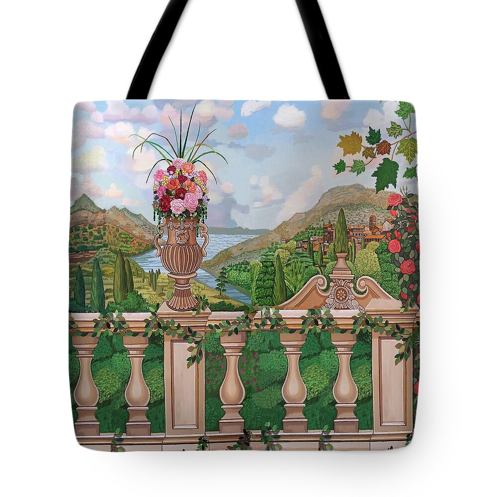  Tote Bag featuring the painting Tuscany River Shower Curtain Version by Bonnie Siracusa