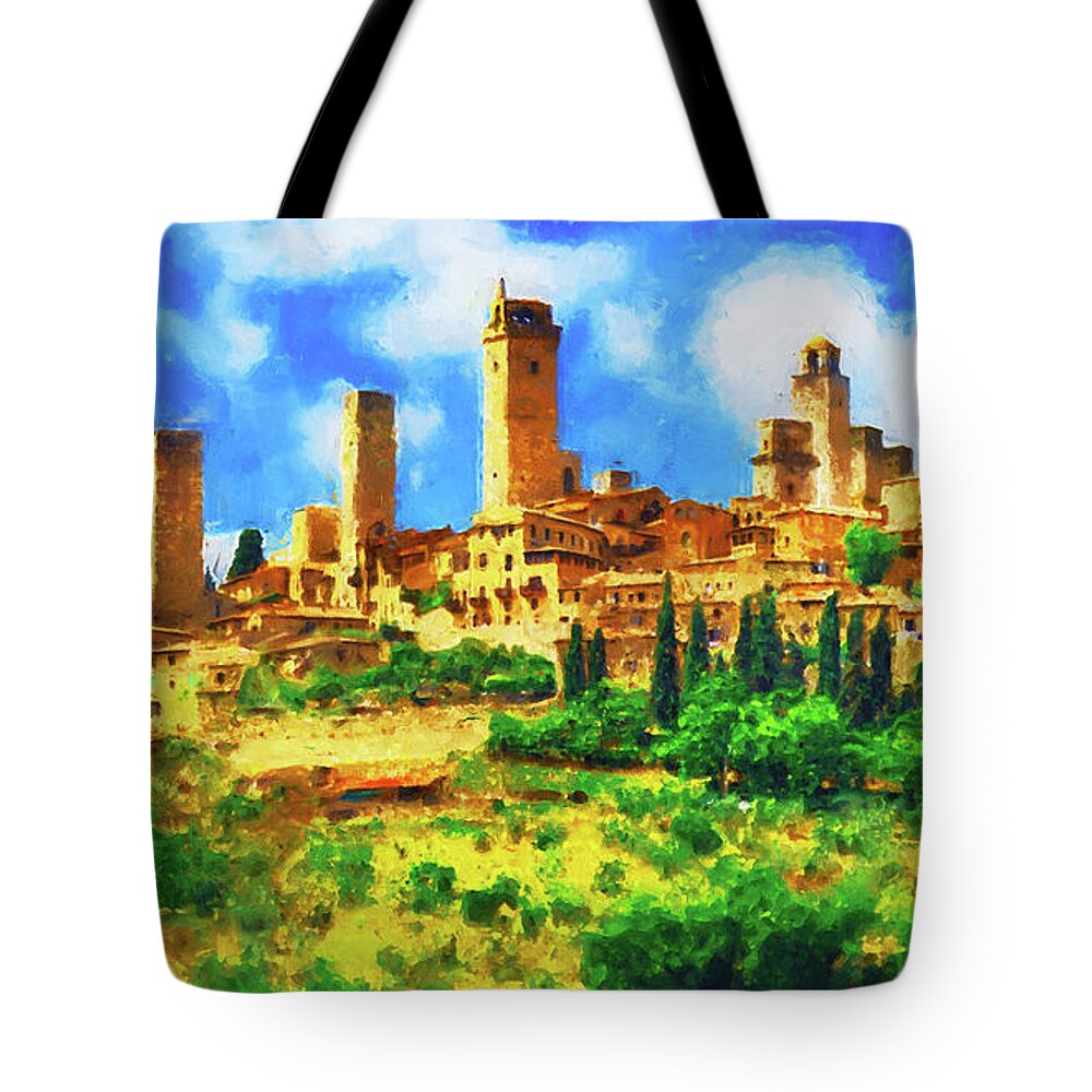 Tuscany Tote Bag featuring the painting Tuscany, San Gimignano - 02 by AM FineArtPrints