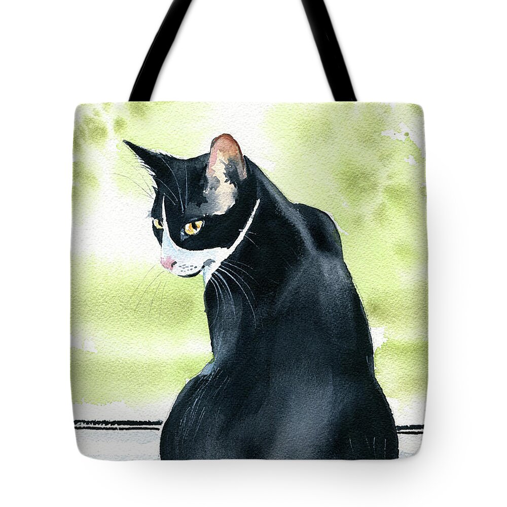Cats Tote Bag featuring the painting Tuxedo Cat Painting by Dora Hathazi Mendes
