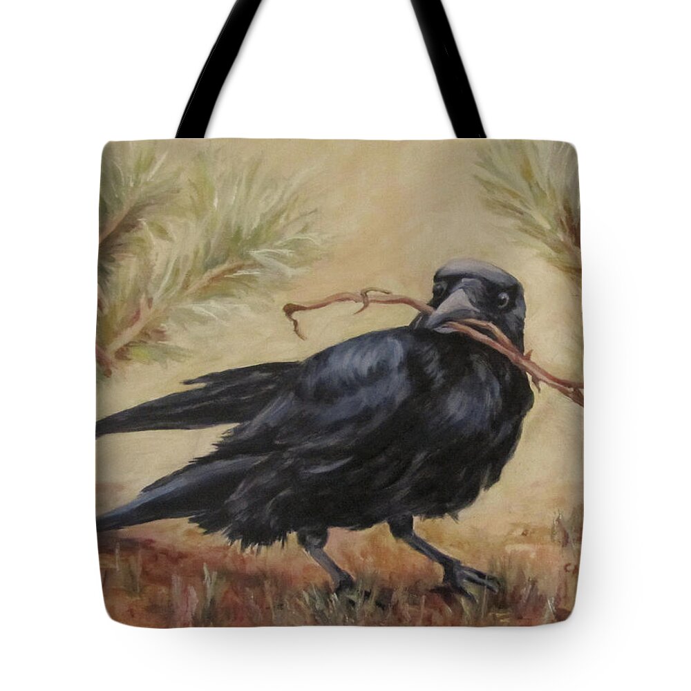 Wildlife Tote Bag featuring the painting Twig Thief by Cheryl Pass