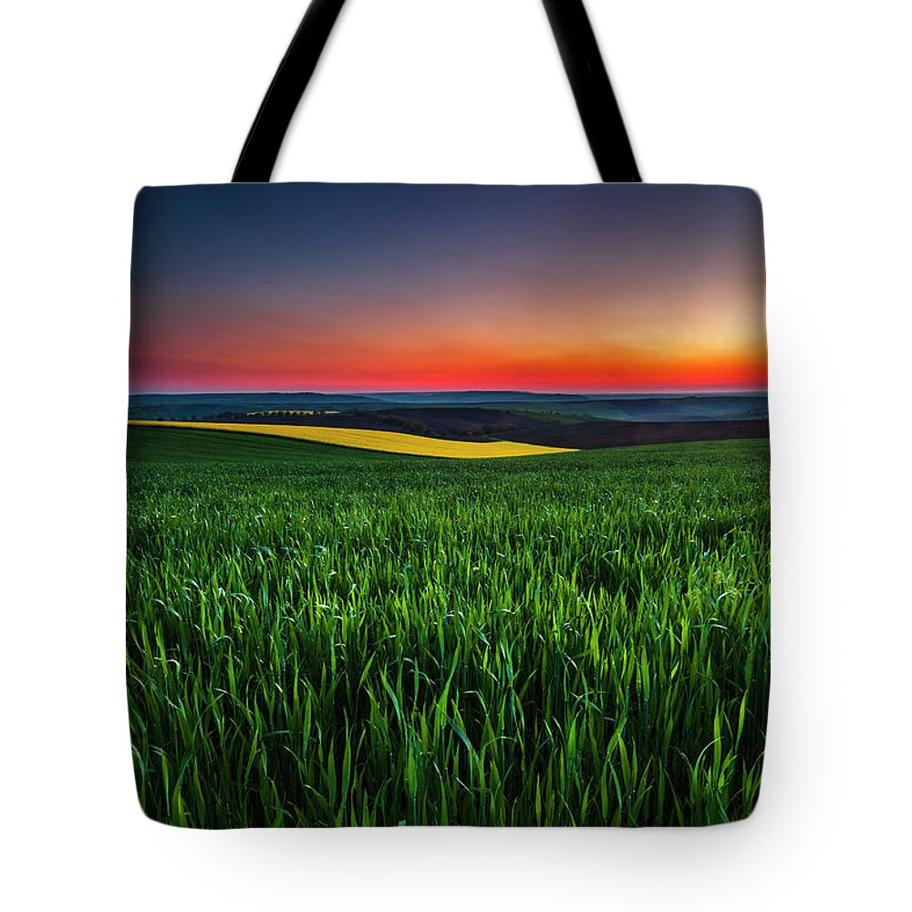 Dusk Tote Bag featuring the photograph Twilight Fields by Evgeni Dinev
