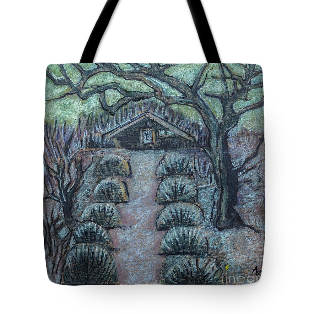 Architecture Tote Bag featuring the drawing Twilight In Garden, Illustration by Ariadna De Raadt