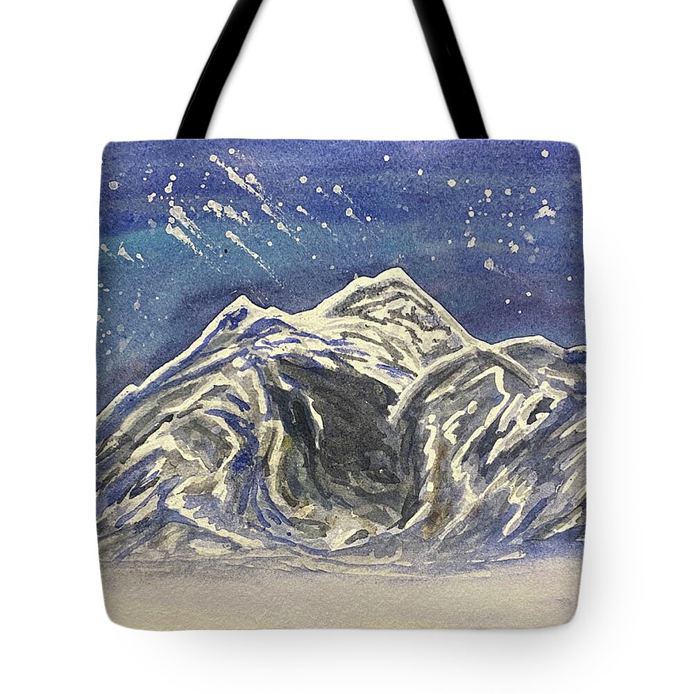 Mt Baker Tote Bag featuring the painting Twilight Mountain by Lisa Neuman