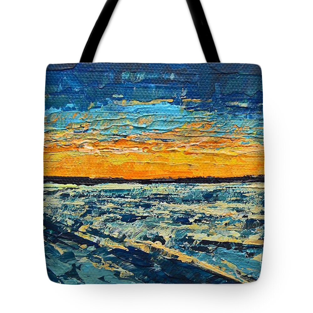 Original Acrylic Painting Tote Bag featuring the painting Twilight on the Bay by Lisa Dionne