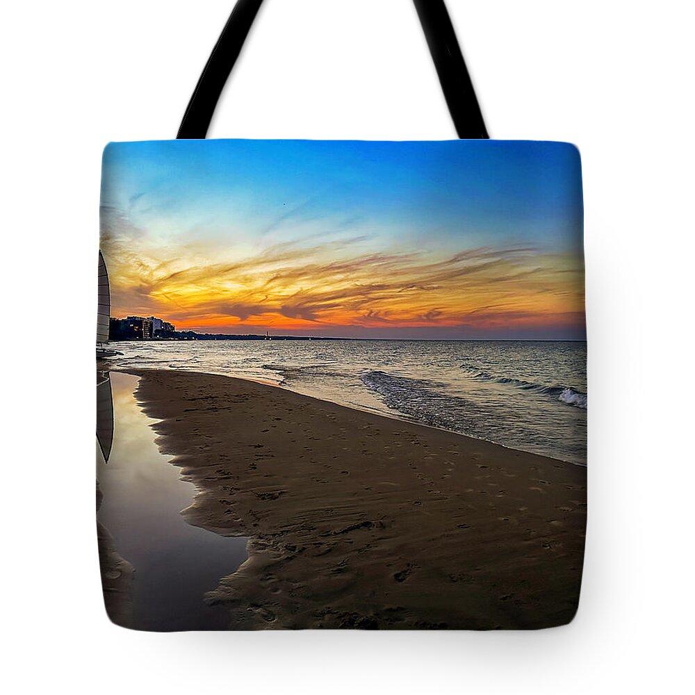 Beach Tote Bag featuring the photograph Twilight Reflection by Patty Colabuono