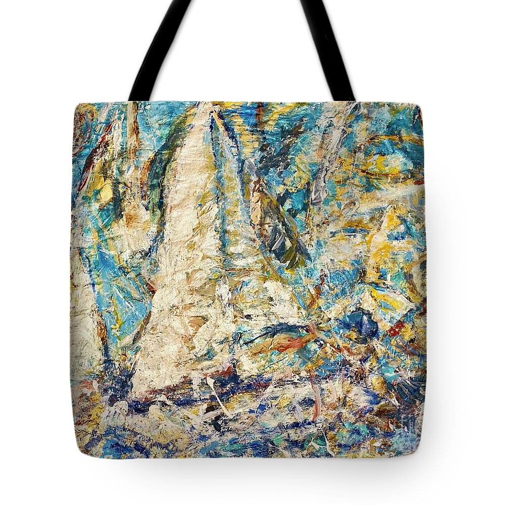 Seascape Tote Bag featuring the painting Twilight sail II by Fereshteh Stoecklein
