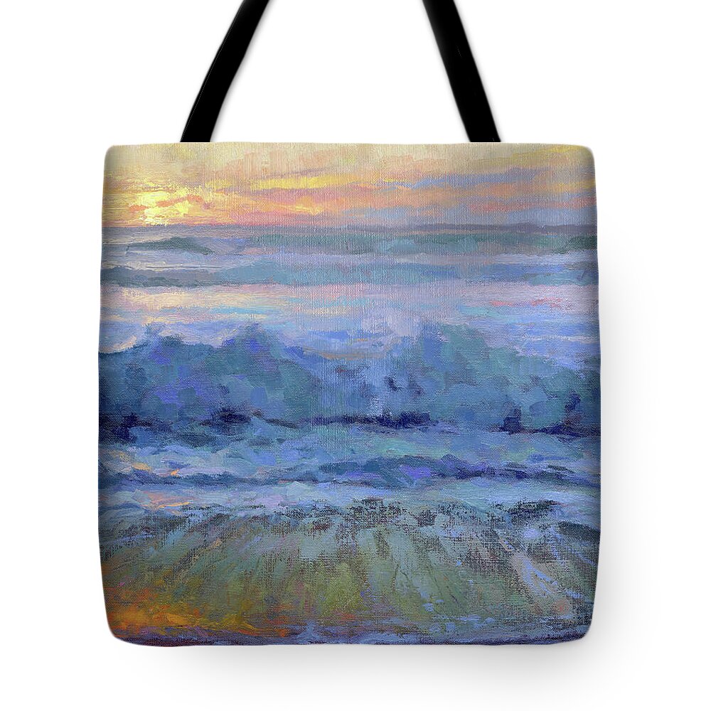 Ocean Tote Bag featuring the painting Twilight Surf by Steve Henderson