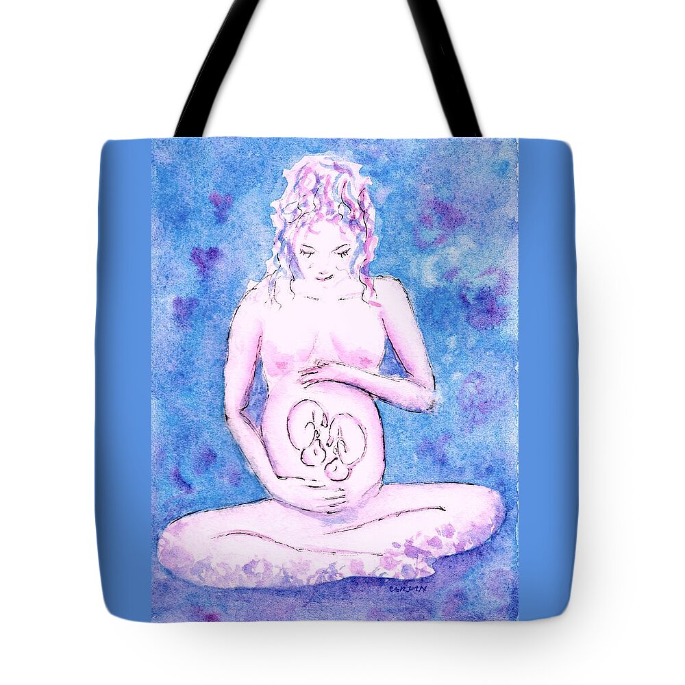 Pregnancy Tote Bag featuring the painting Twin Pregnancy by Carlin Blahnik CarlinArtWatercolor