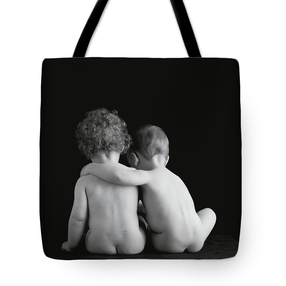 Black & White Tote Bag featuring the photograph Twins, Yasmin and Dominic by Anne Geddes