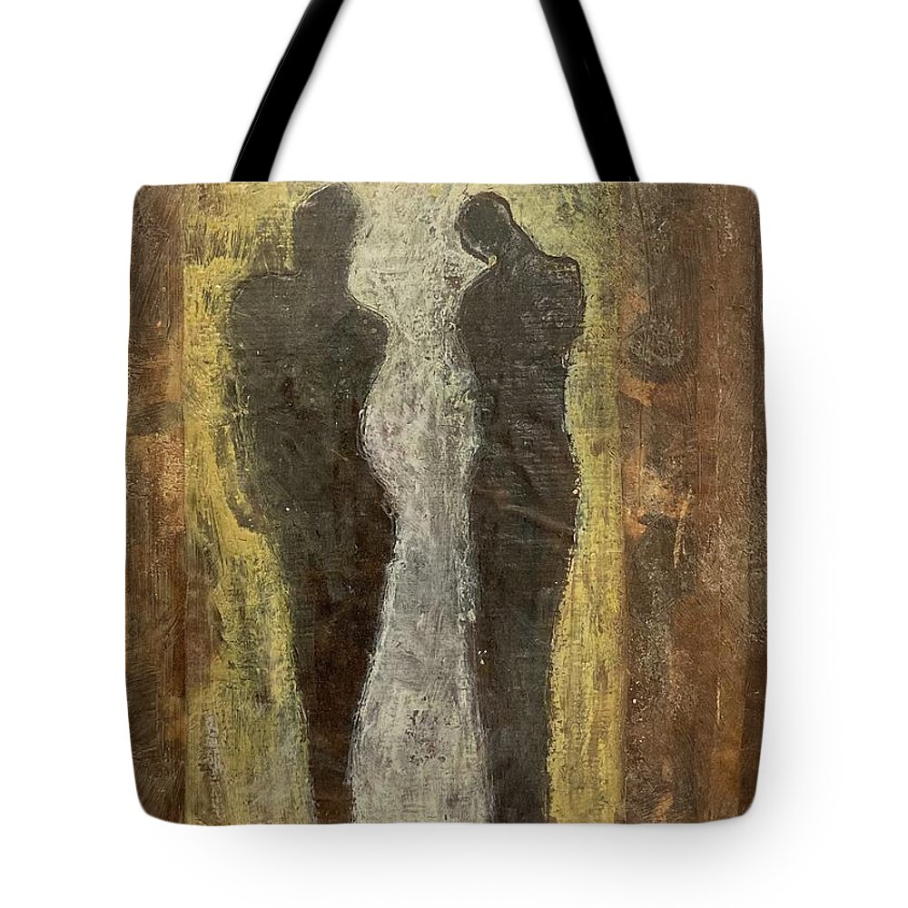 Wax Tote Bag featuring the painting Two figures in the dorway by David Euler