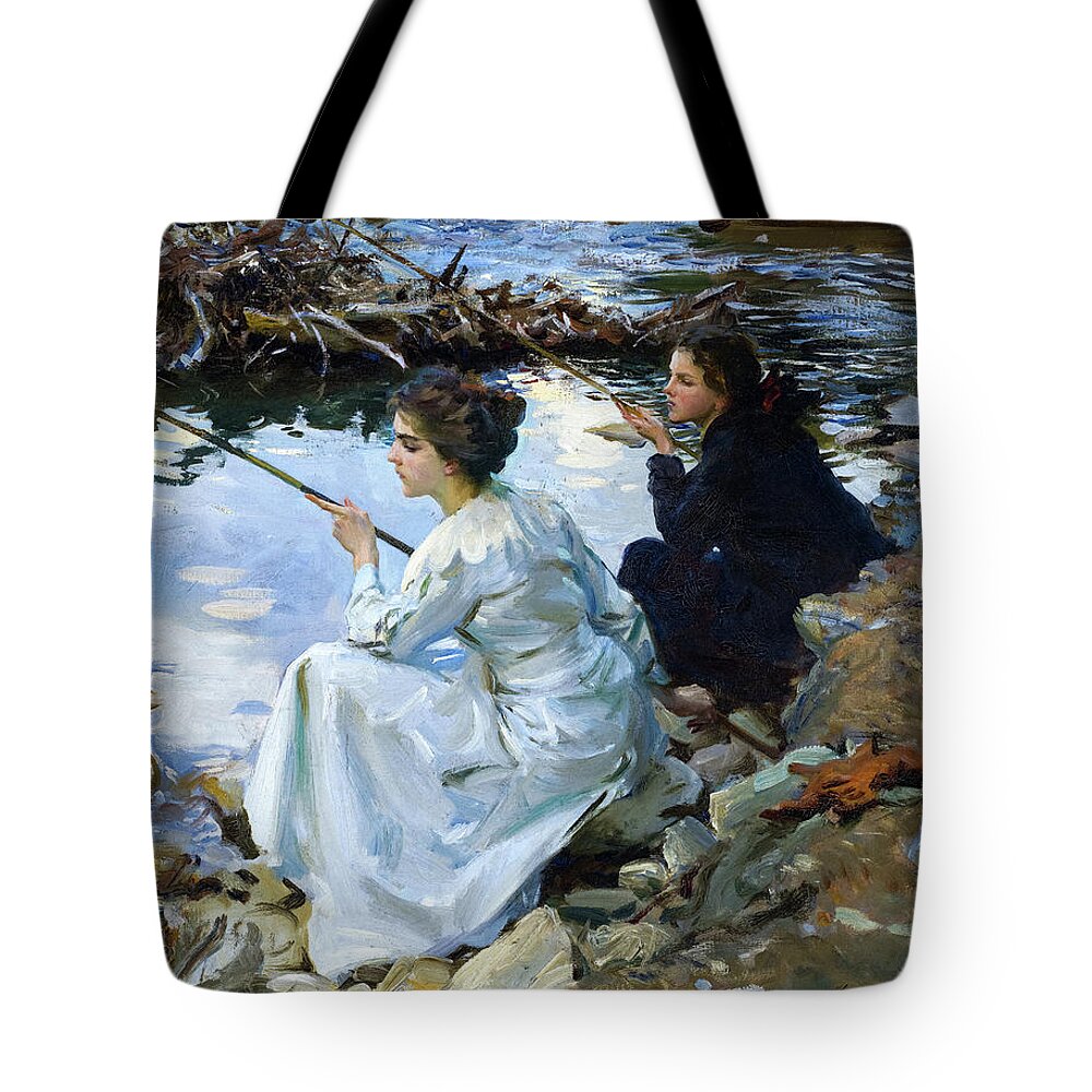 Two Girls Fishing, 1912 Tote Bag by John Singer Sargent - Fine Art