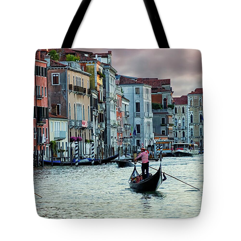 Gary-johnson Tote Bag featuring the photograph Two Gondoliers In Venice by Gary Johnson