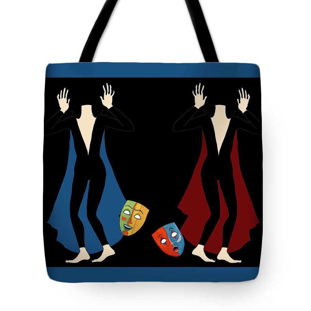 Headless Figures Tote Bag featuring the mixed media Two Headless Figures by Lorena Cassady