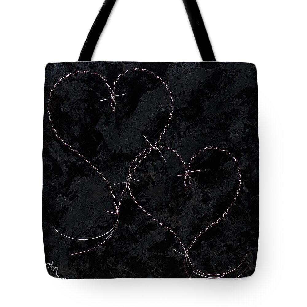Hearts Tote Bag featuring the mixed media Two Hearts Barbed Violet by Tamara Nelson