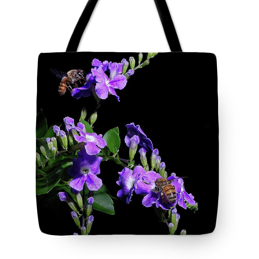 Bees Tote Bag featuring the photograph Two Honeybees by Richard Rizzo