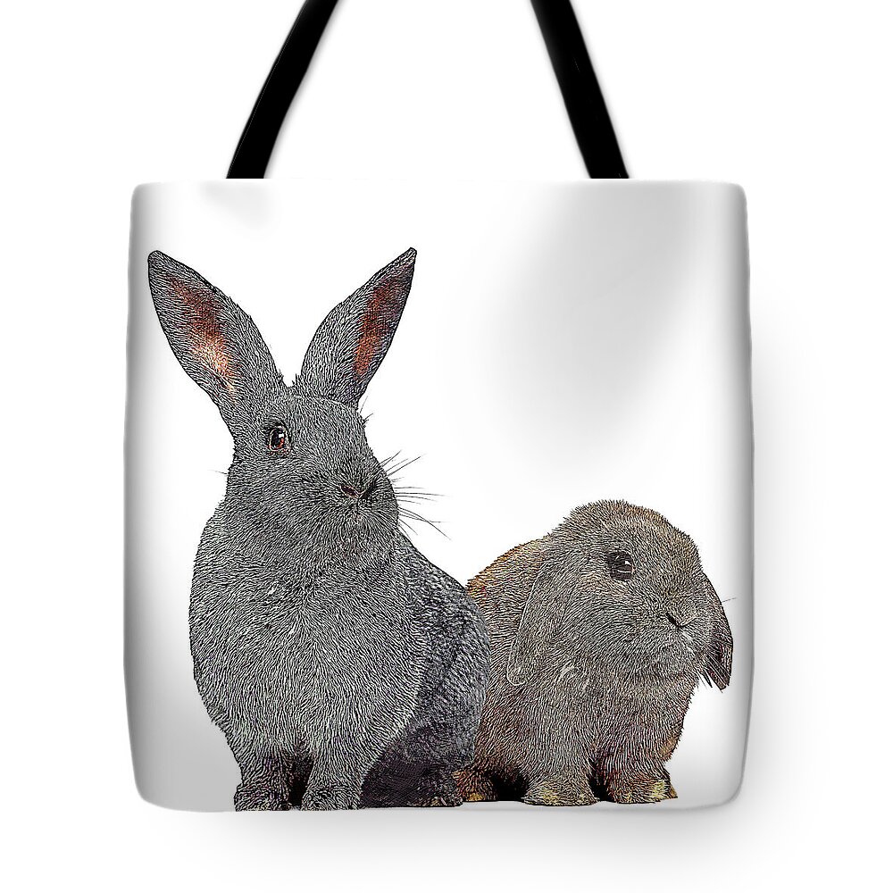 Argente Rabbit Tote Bag featuring the painting Two Little Angel, Argente Rabbit and Holland Lop Rabbit by Custom Pet Portrait Art Studio