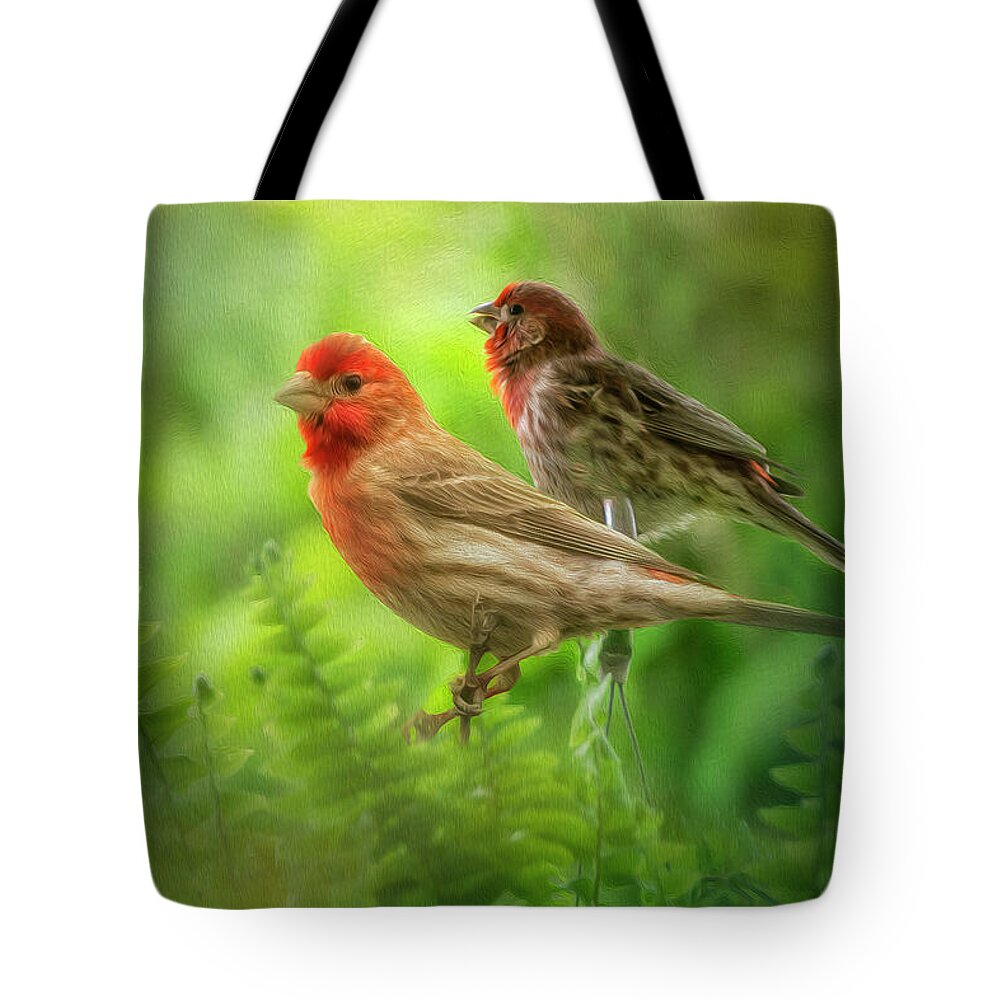 Bird Tote Bag featuring the photograph Two Little Finches by Shelia Hunt