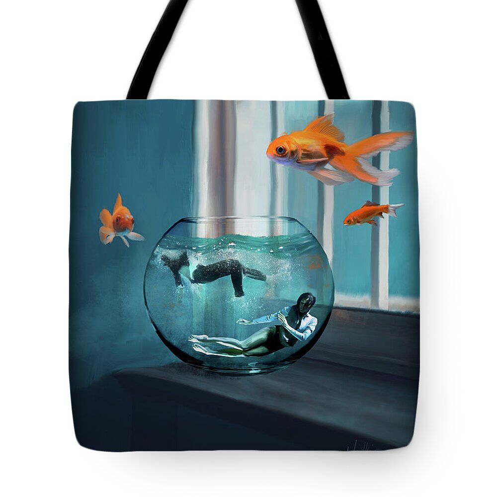 Pink Floyd Tote Bag featuring the digital art Two Lost Souls Swimming in a Fishbowl by Nikki Marie Smith
